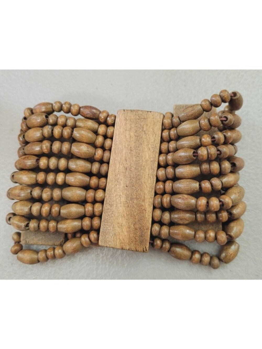 Wooden Beaded Bracelet Brown Adjustable Design Fits 6.5-7.25 Inches Boho Natural
